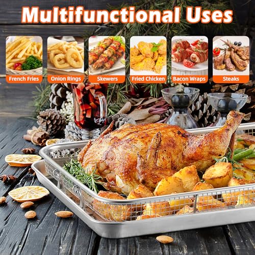 TeamFar 16" x 12" Air Fryer Basket & Tray for Oven – 15.4" x 11.5" Basket, 16" x 12" Tray, stainless steel