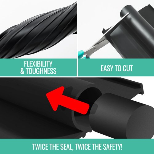 Garage Door Seals - 17FT Heavy-Duty Garage Door Weather Stripping Seal Strip Replacement, Rubber Resistance Gasket, Weatherproof Insulation Kit with 5/16" T-Ends, 3 3/4 Inch Width, Black