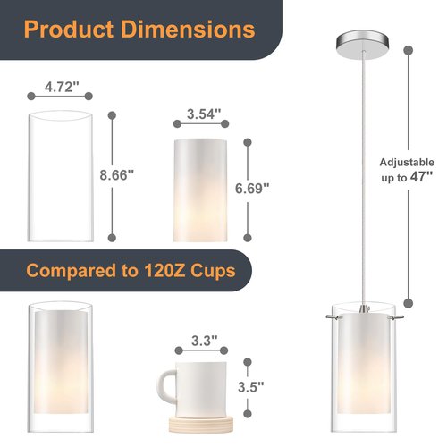 AKEZON 3-Light Pendant Light, Indoor Glass Hanging Light Fixture, Adjustable Height, Brushed Nickel Finish for Kitchen Dining Room