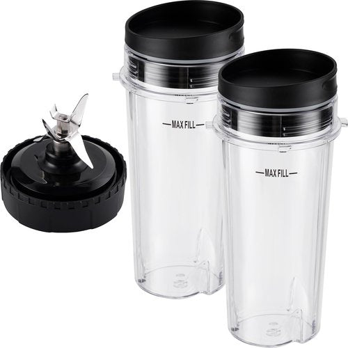 Equust 5-piece Ninja Blender Cups Replacement Single Serve 16oz Cups with Sip & Seal Lids, 6 Fins Extractor Blade Compatible with Nurti Ninja Blenders Pro BL660 BL663 BL663CO BL665Q BL740 BL770