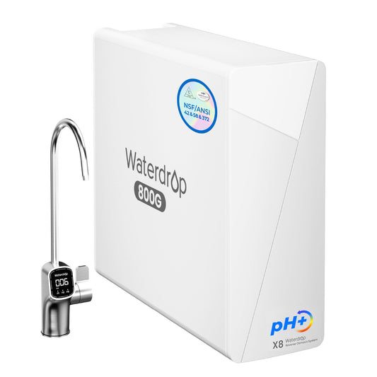 Waterdrop X8-Alkaline Mineral pH+ Tankless Reverse Osmosis System, NSF/ANSI 42&58&372 Certified, 800 GPD RO Water Filter, 10-Stage Filtration UnderSink RO System, 2:1 Pure to Drain, BPA Free