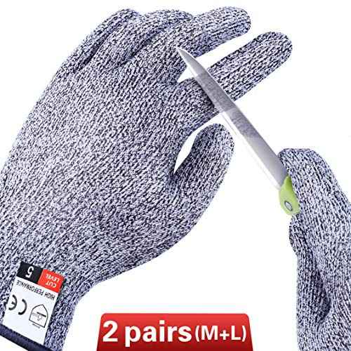 THOMEN 4 PCS (M+L) Cut Resistant Gloves Level 5 Protection for Kitchen, Upgrade Safety Anti Cutting Gloves for Meat Cutting, Wood Carving, Mandolin Slicing and More