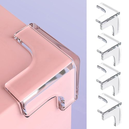 Furniture Corner Protectors, 4pcs Range Hood Corner Bumpers and Table Edge Protectors Silicone Anti-Collision Safety Guards for Furniture and Kitchen Use (Clear - B)