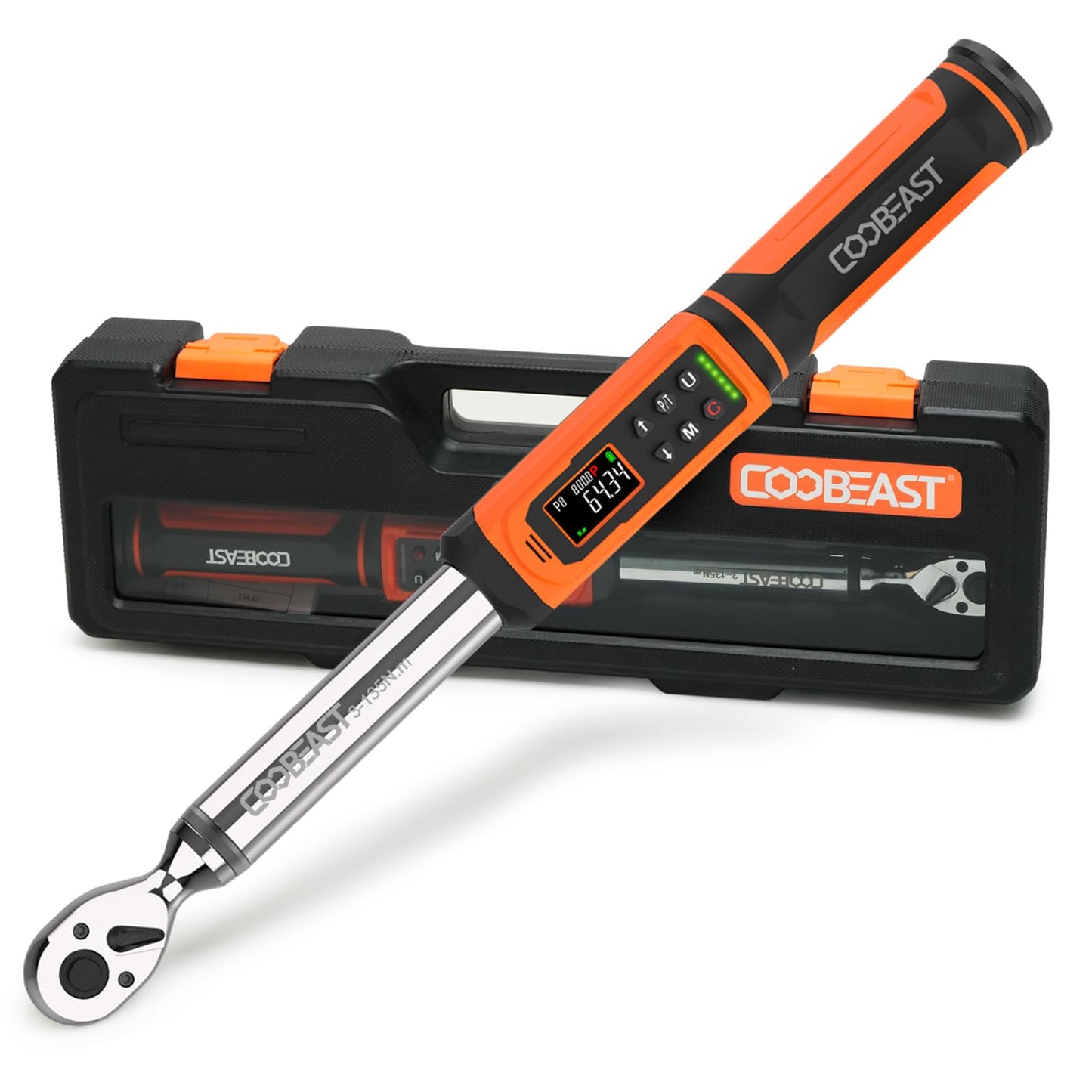 coobeast Digital Torque Wrench, 3/8 Drive Electronic Torque Wrench with Preset Value(1.5-99.5 Ft-lbs./2-135Nm), Buzzer and LED Flash Five Units of Measure for Bike Motorcycle Car