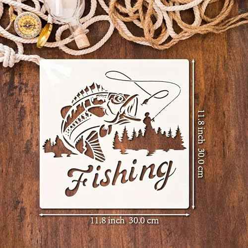 Fishing Stencils Wall Stencils Template Reusable Spray PaintStencils for Craft Painting On Wood Craft Canvas Walls Wood Furniture Decorations DIY Scrapbooking