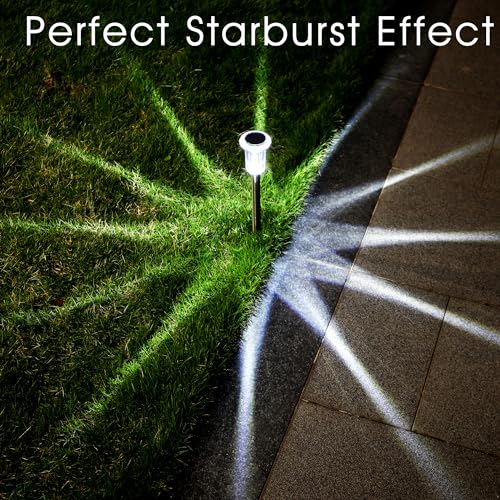 Eyrosa Cool White Solar Pathway Lights 10 Pack Waterproof Stainless Steel Stake Lights for Garden Yard Driveway Outdoor Decor