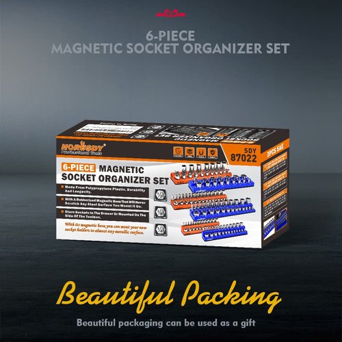 HORUSDY 6-Piece Magnetic Socket Organizer Set, Magnetic Socket Holder, 1/4", 3/8", 1/2" Socket Holds 143 Pieces Magnetic Socket Trays. (6-Piece Magnetic Socket Organizer Set)