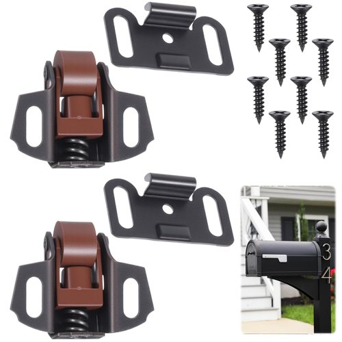 2Pack Mailbox Replacement Roller Catch Latch, Hardware Roller Wheel Spring Cabinet Furniture Closet Door Catch Latch with Screws for Cabinet Doors RV Latches Camper Kitchen
