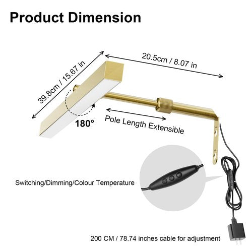 Coinmit Plug in Picture Lights for Wall, 16 inch Dimmable LED Art Light with Remote, 3 Colour Temperature Gallery Painting Wall Light for Picture Display Dartboard Art Work (Gold)