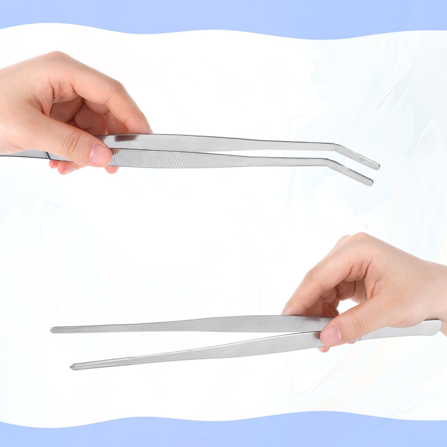 2 PCS 12 Inch Long Handle Tweezers, Straight and Curved Tip Tweezers, Stainless Steel Precision Tweezer Set, Plant Tweezer for Kitchen, Garden, Indoors and Outdoors