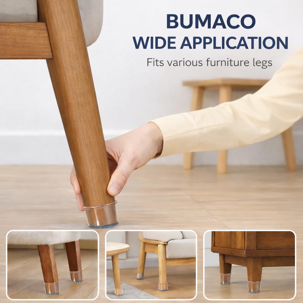 BUMACO Chair Leg Floor Protectors Rectangle Chair Leg Protectors for Hardwood Floors Silicone Pads Covers to Protect Floors(Clear-20 Pcs, Rectangle L (Fit L:1-1/2” ~ 2”,W:3/4”~1”)