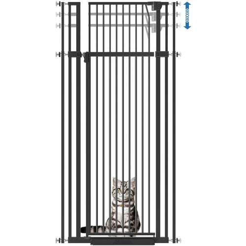 Senneny Extra Tall Cat Gate Height Adjustable from 59”-83”, No Drilling Auto-Close Pet Gate for Stairs and Doorways. Includes Wall Cups, Pressure or Hardware Mount, Black, 75-85cm/ 29.5-33.4" Wide