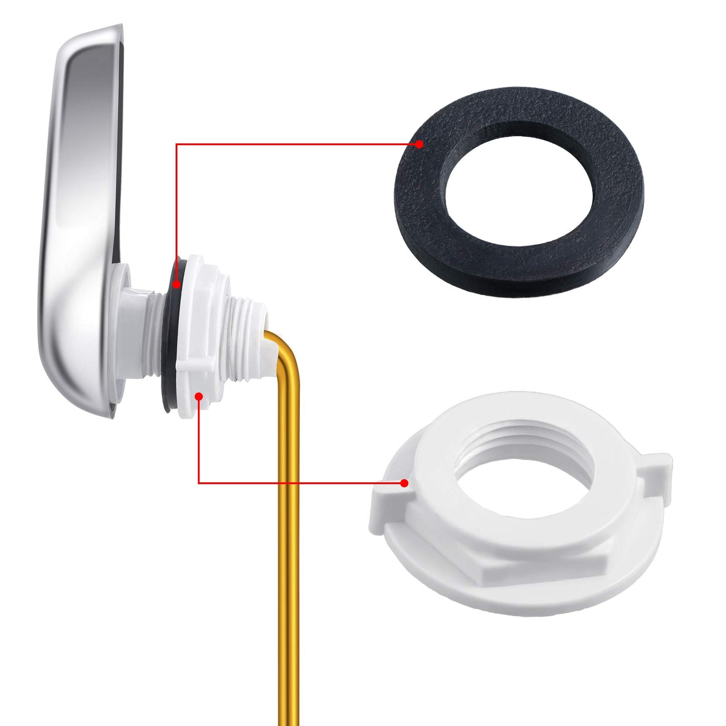 Honoson 4 Pcs 2-inch Universal Toilet Flapper Replacement Kit Front Toilet Flush Tank Lever Handle Replacement with Flapper and 2 Pcs Stainless Steel Chain for Bathroom Lavatory(Black)
