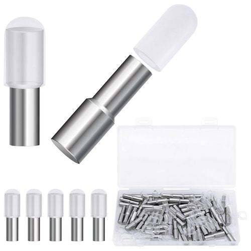 58 Pcs Shelf Pegs Pins,5mm 1/4 Inch Dual Diameter Metal Shelf Support Pegs with Silicone Covers,Kitchen Cabinet Pegs for Shelves,Shelf Bracket Holders for Furniture Glass Corner & Closet Wood Shelves