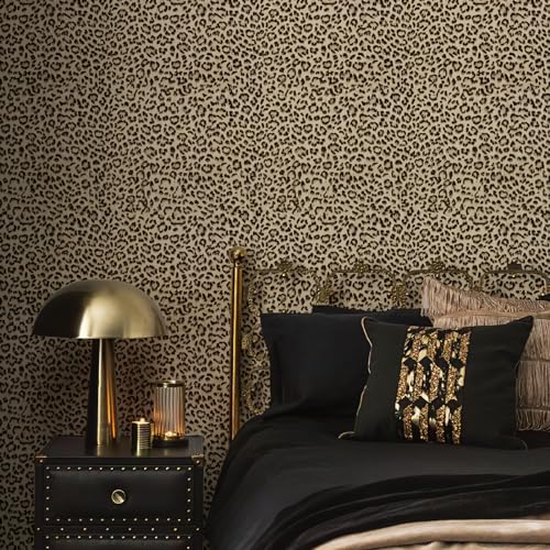 JiffDiff Leopard Print Peel & Stick Wallpaper - Black/Gold, 17.3" x 120"
