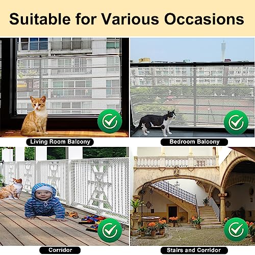 Banister Guard-18ft X 2.66ft Thick Balcony Safety Net for Kid Pet Balcony Guard Balcony Netting for Pet Rail Net for Balcony Apartment Cat Netting Safety Netting for Railings Stair Guards (White)