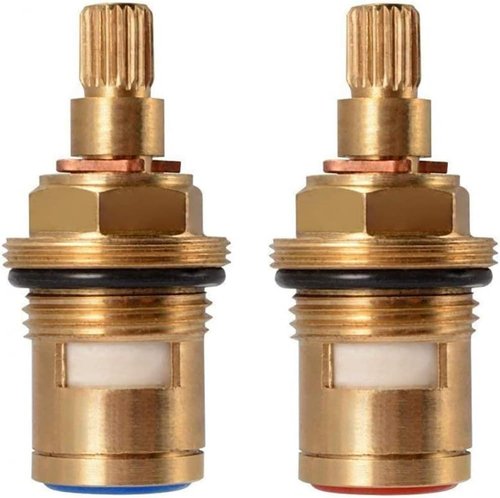 Cartridge, Brass Ceramic Stem Disc Cartridge Faucet Valve Replacement er Turn 1/2 for Bathroom Kitchen Tap (1 Pair Hot & Cold)