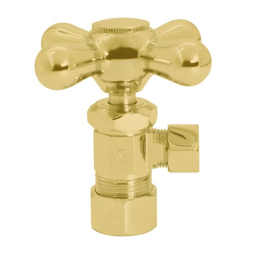 Westbrass D105KFHX-01 5/8" x 3/8" OD x 20" Flat Head Riser Supply Line Kit with Cross Handle Angle Supply Shut Off Valve for Toilet, Polished Brass