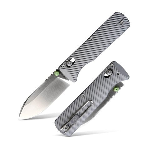 Vosteed Vombat EDC Folding Pocket Knife - 2.92" M390 Satin Zulu Blade - Crossbar Lock, Gray Aluminum Handle, Scales Swap Easily DIY Fun - Camping Hiking Knives - A4104