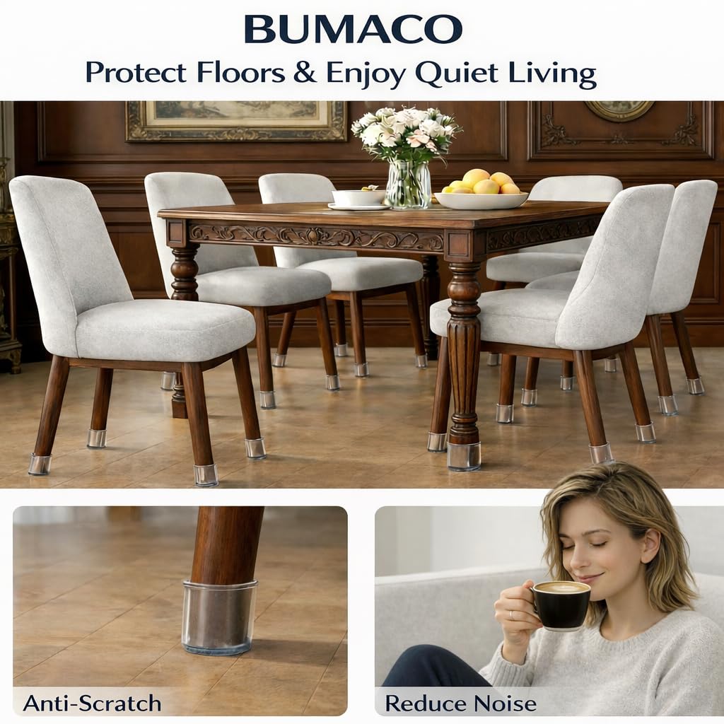 BUMACO Chair Leg Floor Protectors Rectangle Chair Leg Protectors for Hardwood Floors Silicone Pads Covers to Protect Floors(Clear-20 Pcs, Rectangle L (Fit L:1-1/2” ~ 2”,W:3/4”~1”)