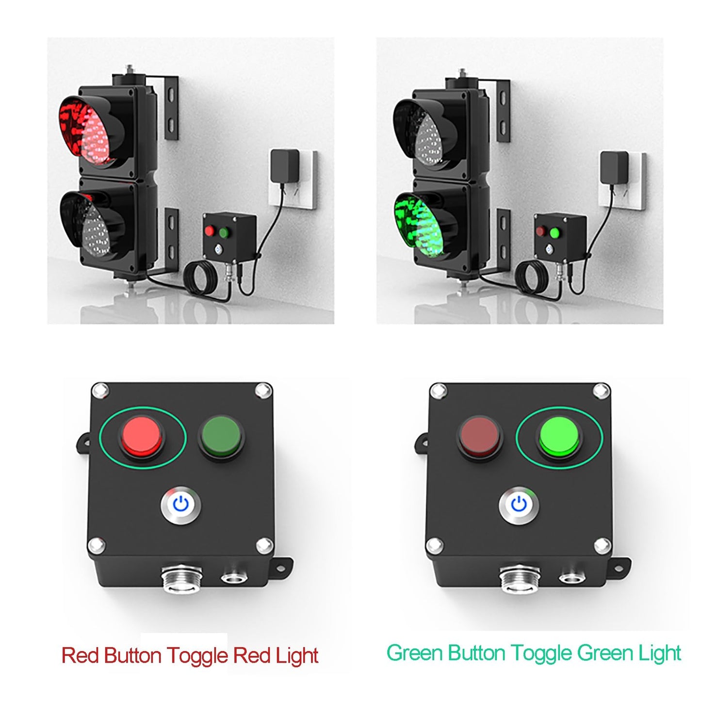 GQMYCDM 2 Red/Green LED Loading Dock Traffic Lights for Mounting Inside and Outside, Industrial Signal Lamp for Wall, with Control Switch, Plug & Play