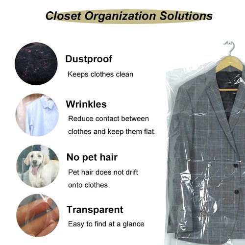 30 Pack Clear Plastic Clothes Covers 35.4inch Dry Cleaning Hanging Dust Proof Garment Bags for Home Storage Clothing Stores & Dry Cleaners.