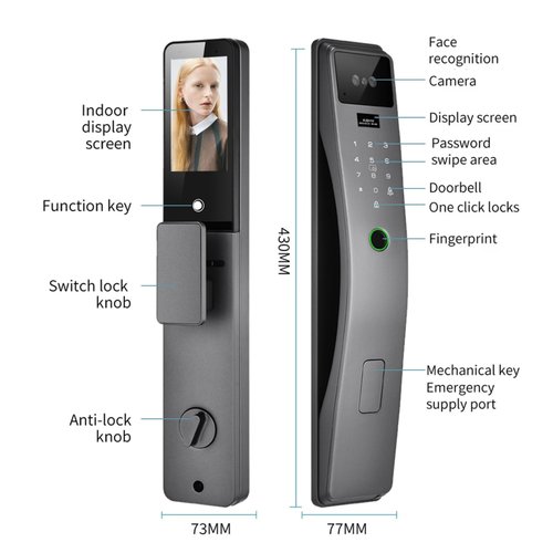 iuscacey Tuya Smart Lock with Palm Vein & 3D Face Recognition, 12-in-1 Keyless Entry Door Lock, WiFi, Video Intercom, Fingerprint, Card, Password