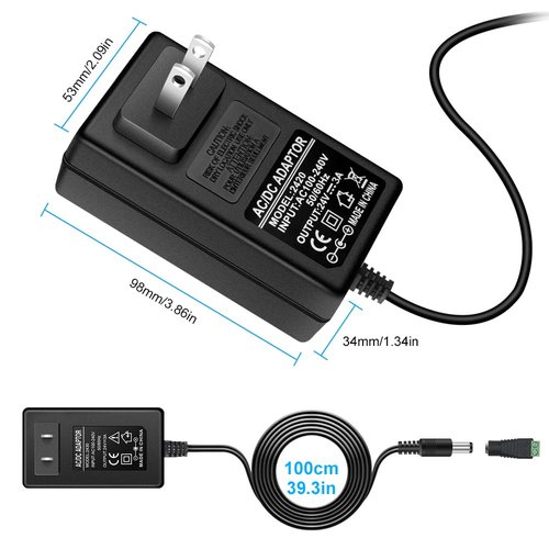 24V Power Supply, DC 24 Volt 2A 48W LED Lights Power Supply Adapter, 100-240V AC to 24V DC Transformer for LED Strip Lights, Wall Plug Power Supply with 5.5/2.1mm Jack Converter (2 Pack)