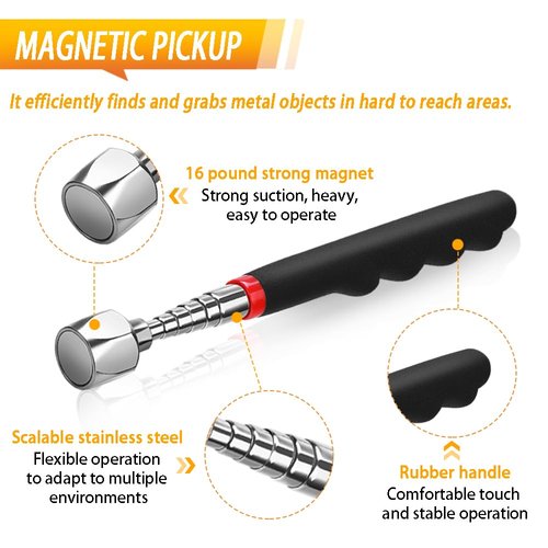 Telescoping Magnetic Pickup Tool Set Pull Force 22 lb, Extendable Magnet Pick-Up Tools, Telescopic Magnet Stick, Round 360° Swivel Adjustable Inspection Mirror, Birthday Gifts for Men, Dad, 2 Pack