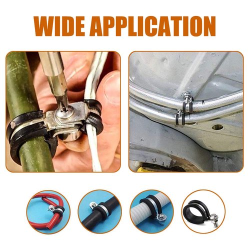 ISPINNER 12 Pack 1 Inch Rubber Cushioned Stainless Steel Cable Clamp, Hose Clamp, Pipe Clamp (1 Inch)