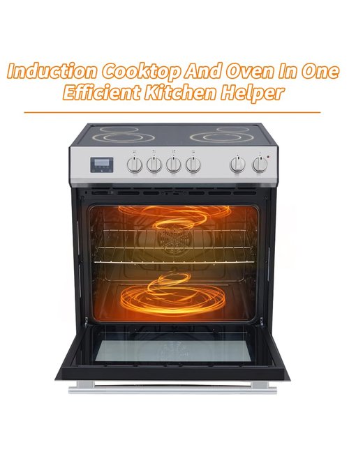 Garvee 30" Electric Range 5 Cu.Ft. Capacity with 4 Burners Glass Cooktop, Convection Oven, 6 Cooking Functions, Stainless Steel Freestanding Electric Range Oven with Front Control, Silver