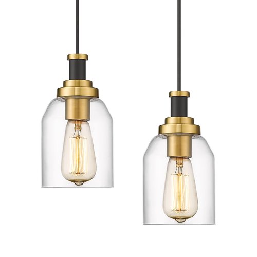 zeyu Modern Hanging Pendant Lights 2 Pack, Kitchen Pendant Lighting with Clear Glass Shade, Black and Gold Finish, ZG33M1L-2 BK+BG
