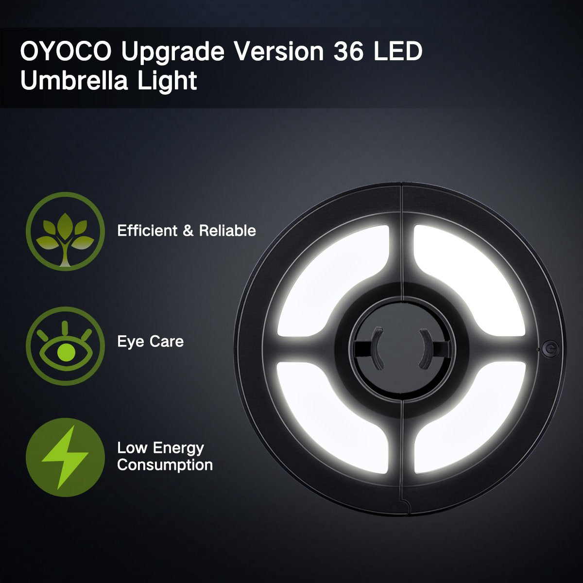 OYOCO Patio Umbrella Light 2 Brightness Mode Cordless 36 LED Lights at 220 lux- 3 x AA Battery Operated, Umbrella Pole Light for Patio Umbrellas, Camping Tents or Outdoor Use(36 LED Cool White)