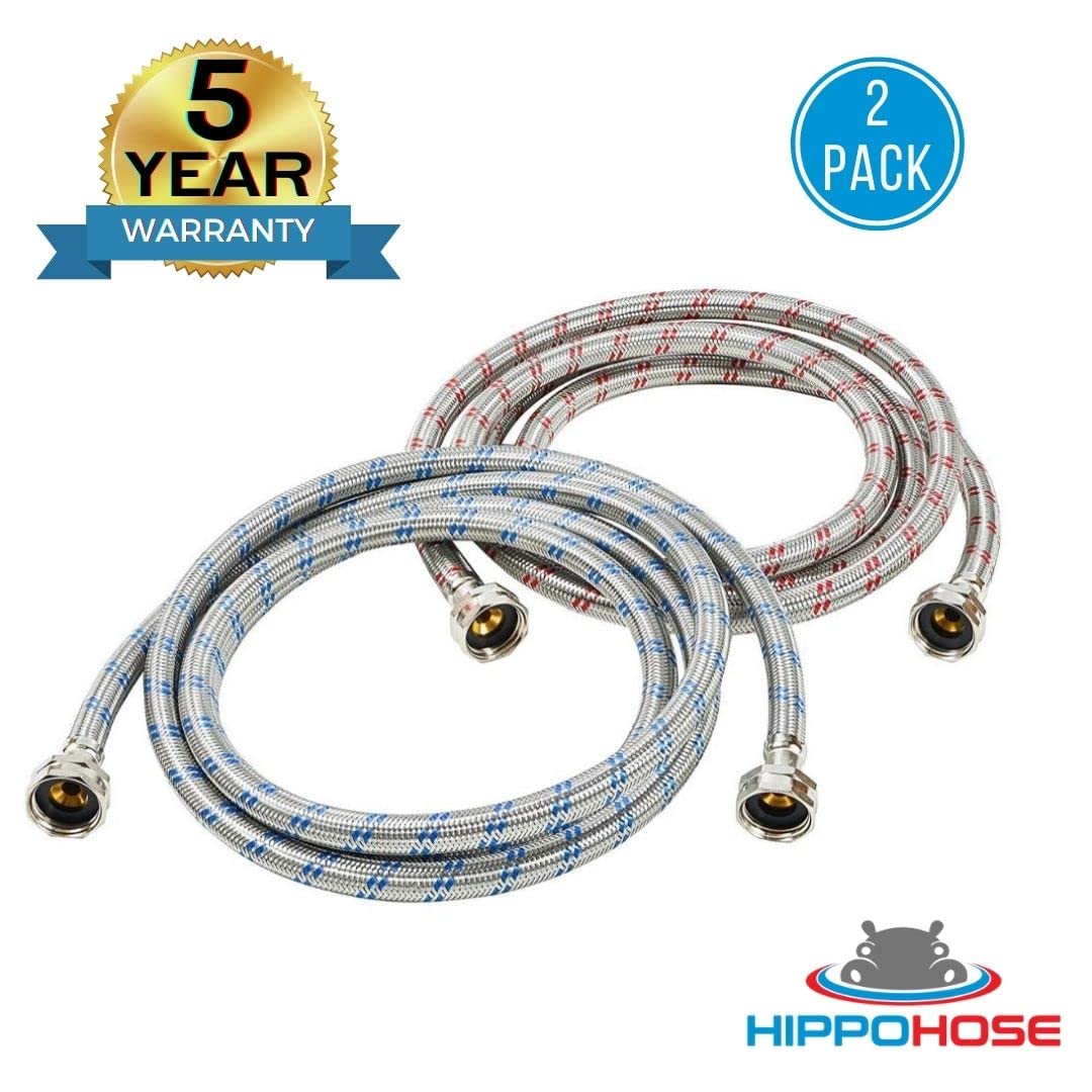 Washing Machine Hoses (4FT) - OCT Connect for Easy & Secure Tightening - Universal Fit to All Wash Machines - (2 Pack) Braided Stainless Steel - Burst Proof Washer Water Supply Line