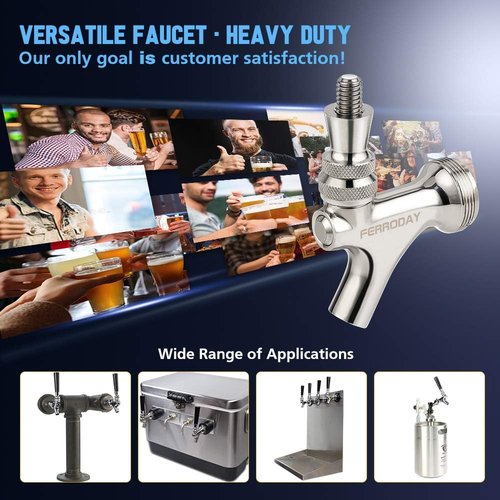 Upgraded Beer Faucet, All 304 Stainless Steel Beer Tap Keg Spout Beer Tower Faucet Beer Keg Faucet, Draft Beer Faucet Beer Tap Faucet Kegerator Tap Spout Kegerator Part Replacement Faucet