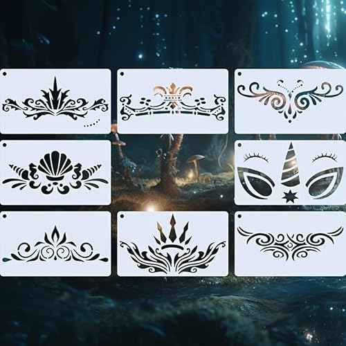 Face Painting Stencils, Reusable Washable Templates, 16 Pieces, Floral and Geometric Designs