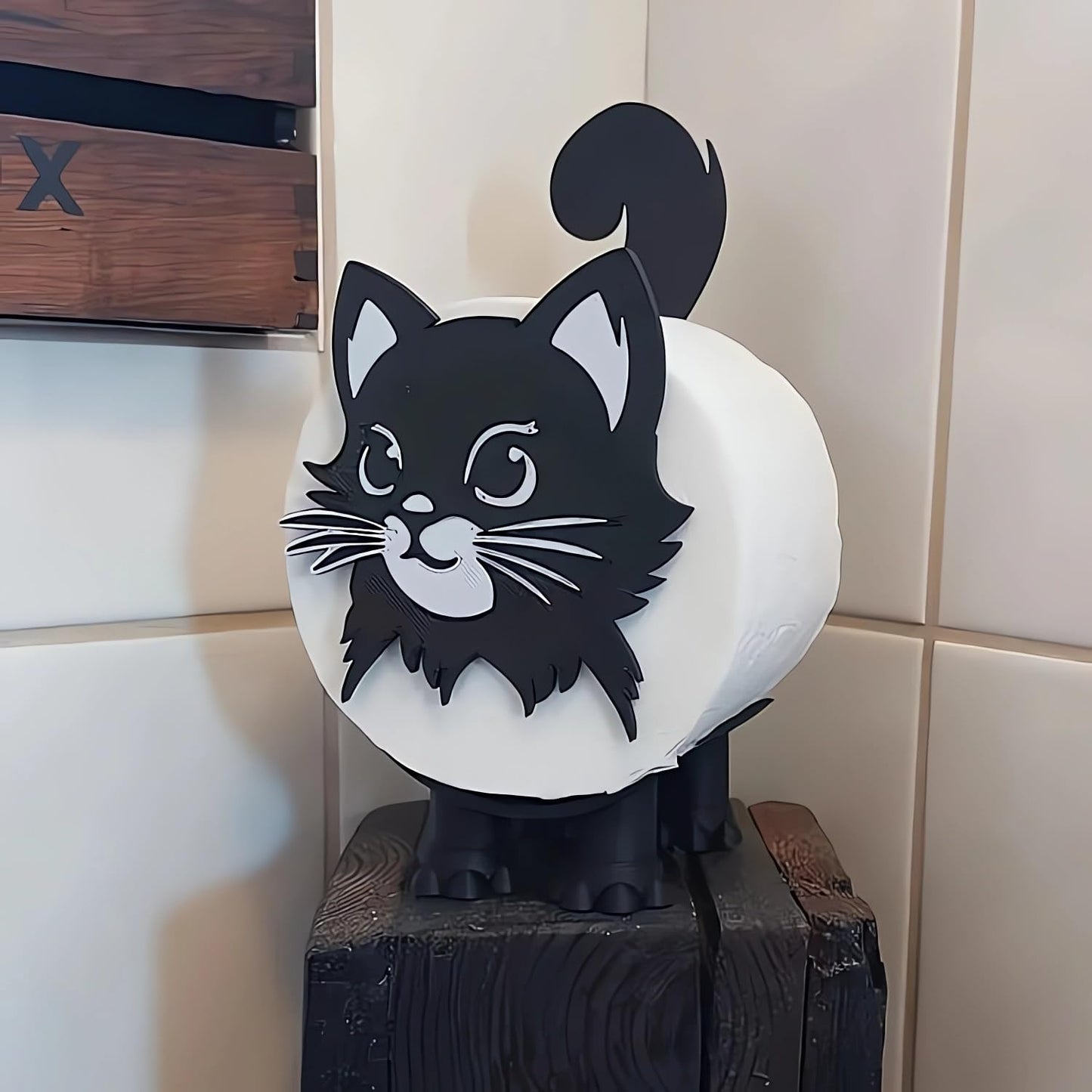 Cat Toilet Paper Holder 2025 New Funny Toilet Roll Holder Free Standing Bathroom Set Cute 3D Printed Black Cat Roll Holder Farmhouse Bathroom Decor and Accessories (1 PC)