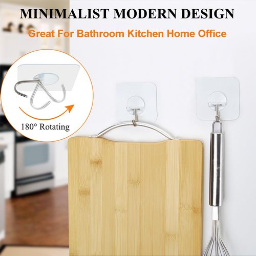 FOTYRIG Adhesive Hooks Heavy Duty Wall Sticky Hooks for Hanging Wall Hangers Without Nails 15lb(Max) 180 Degree Rotating Seamless Stick on Bathroom Kitchen Office Outdoors-10 Packs