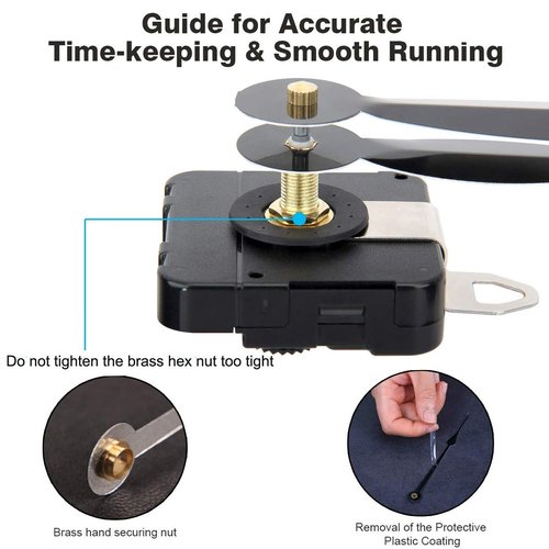 High Torque I Shaft Hands Quartz DIY Wall Clock Movement Mechanism with 9.1 Inch Long Spade Hand Battery Operated Repair Parts Replacement, 3/10 in Max Dial Thickness, 4/5 in Total Length