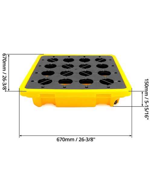 QWORK 1 Drum Modular Platform, 26 x 26 x 5.9 inches Drum Spill Containment Pallet, 2,000 lbs. Load Capacity Containment Tray Spill Containment Platform, Polyethylene Spill Pallet, Yellow