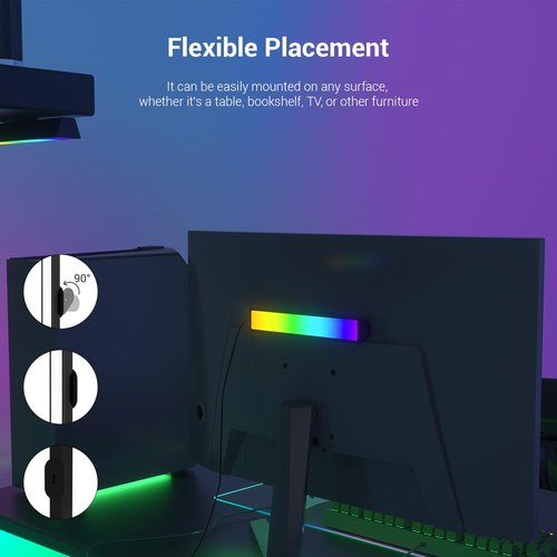 FairyNest Gaming LED Light,Windows 11 Dynamic Lighting&App Controlled RGBW LED Light Bar,Music Modes, USB Powered,Rainbow Light for Entertainment, Monitor Backlight for Desk&Room Decoration (1pc)