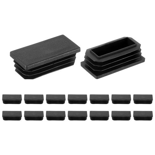uxcell 16 Pcs Rectangle Tubing End Caps 2 x 1 Inch Plastic Hole Plugs Insert End Cap for Metal Tubing Post Chair Leg Table Bookshelves Furniture, Black