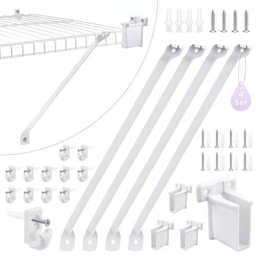 SATUY 20Pcs 12 Inch Wire Shelf Brackets Kit, Includes Shelf Support and End Brackets Wire Shelf Clips with Anchors and Screws for Wardrobe Closet Wall Shelving Installation (4 Set)