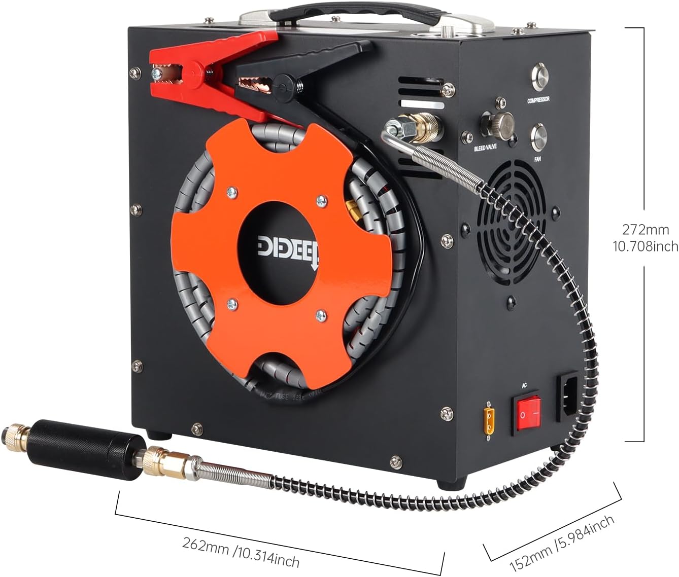 DIDEEP PCP Air Compressor, 4500Psi/300Bar High Pressure Air Compressor 12V DC or 110V AC for Scuba Tank Compressor Paintball Guns, PCP Rifles - Car/Home Use Oil-Free Design