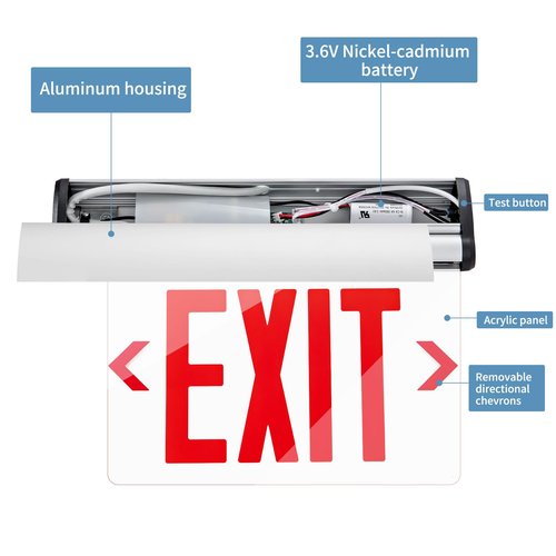 TANLUX Red Exit Signs for Business, LED Edge Lit Exit Sign, UL 924, Hardwired Emergency Exit Lights with Battery Backup, Aluminum Housing with Rotating Acrylic Clear Panel, AC 120/277V, 1 Pack