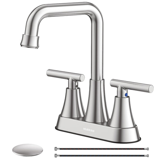 Hurran Brushed Nickel 4 inch Centerset Bathroom Faucet for Sink 2-3 Hole