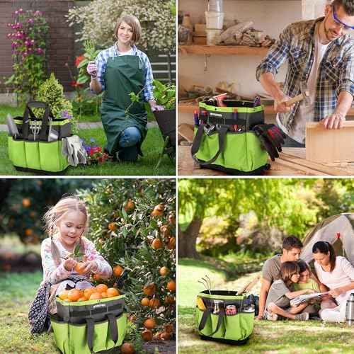 WORKPRO Garden Tool Bag with Waterproof Plastic Base, 8 Pockets Gardening Bag, Heavy Duty Oxford Garden Tote Caddy, Gardening Tool Kit Holder for Indoor and Outdoor(Tools NOT Included)