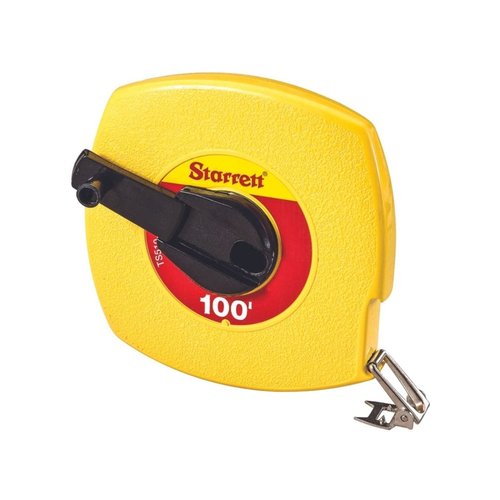 Starrett Retractable Imperial Long Line Tape with ABS Plastic Case and Folding Hook Ring - 100' Length, 3/8" Width, 1/8" Graduation, L1 Graduation Style Number - KTS510-100-N