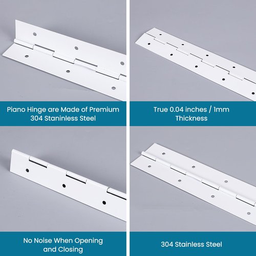 [2-Pack] 6-Inch White 304 Stainless Steel Piano Hinges,Heavy Duty 0.05-Inch Thick Continuous Hinges,2-Inch Open Width,Ideal for Modern Cabinet Doors, Display Cases & Furniture Hardware