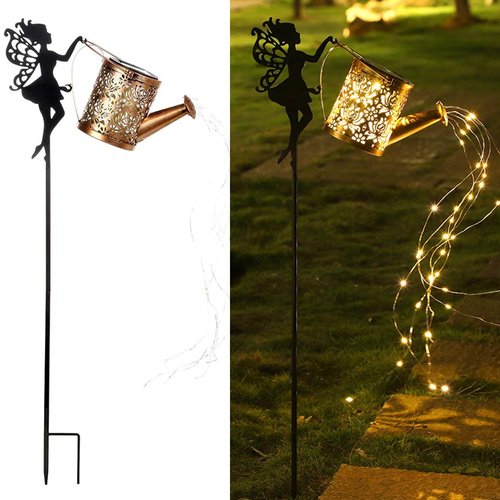 YZYOE Solar Powered Fairy Water Kettle Light, Garden Decorative Wrought Iron Retro Cute Elf Floor Light, Wireless Dusk to Dawn LED Lamp Waterproof.
